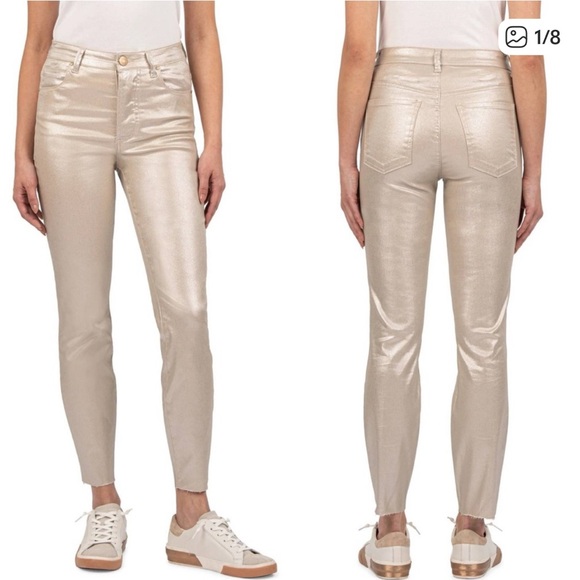 KUT FROM THE KLOTH Charlize High Rise Cigarette Jean Cream Metallic Size 14 - Picture 1 of 13